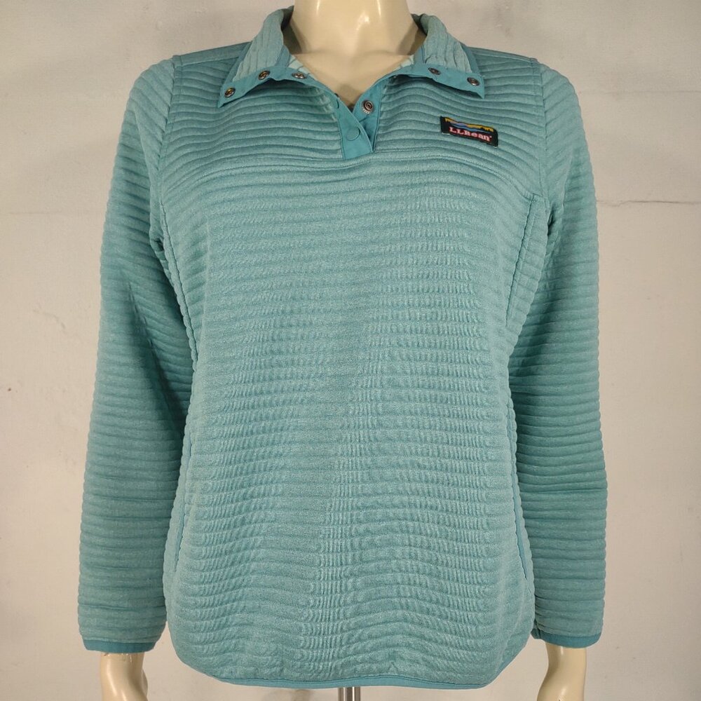L.L. Bean teal green ribbed Airlight 1/4 snap pullover sweatshirt Small Petite